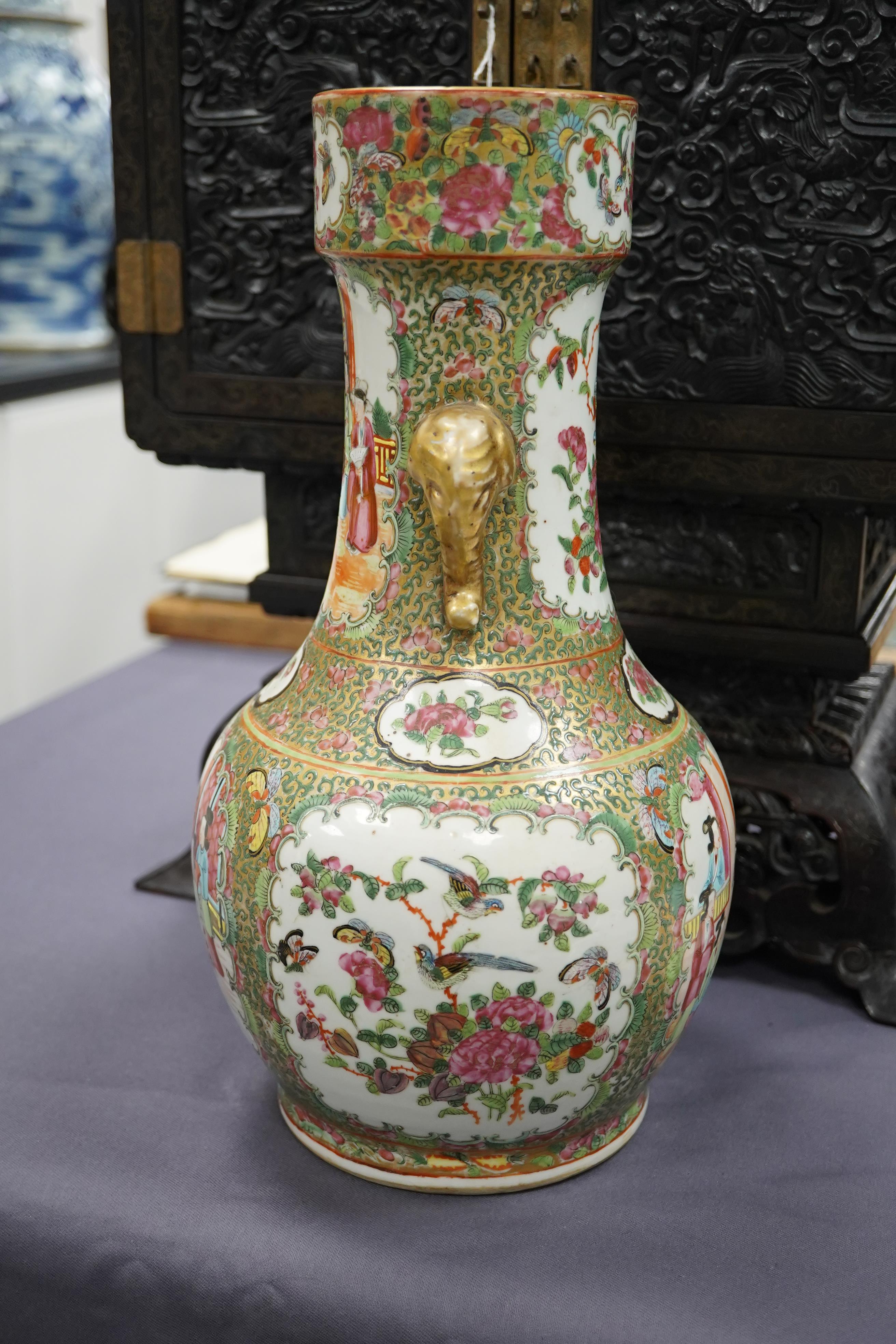 A Chinese famille rose two handled vase, mid 19th century